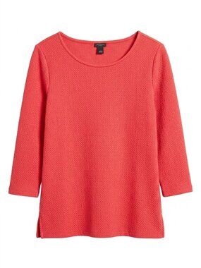 Ann Taylor Factory Coral Pink Waffle Knit Boatneck Top 3/4 Sleeve - Size L